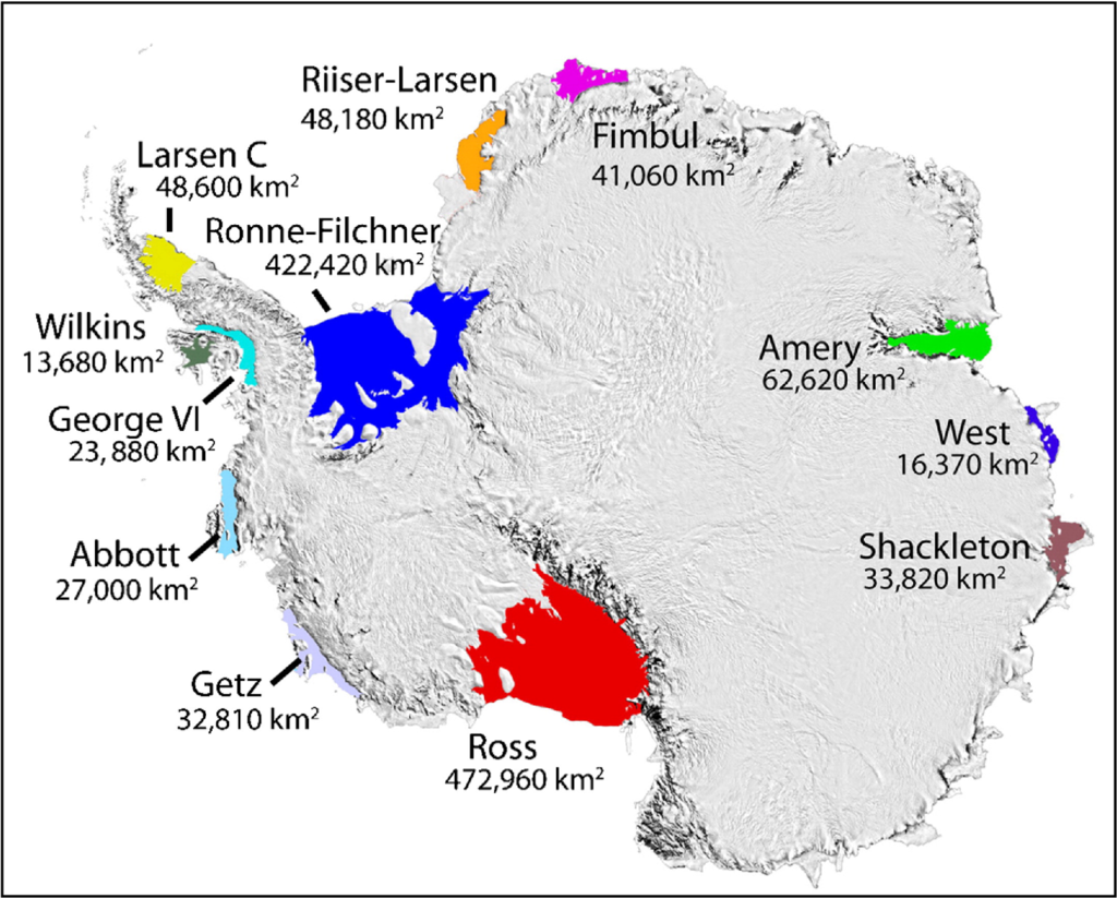 Antarctic Glaciers Shown On A Map. Image Credit: Wikimedia Commons.